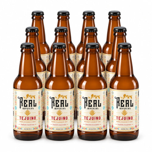 Caja de 12 botellas de Tejuino Real Imperial, 355 ml.