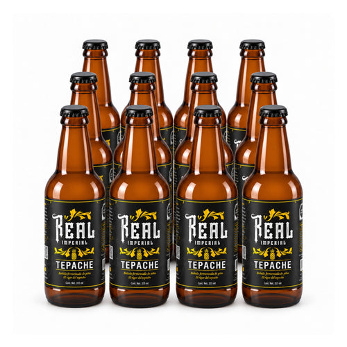 Caja de 12 botellas de Tepache Real Imperial, 355 ml.