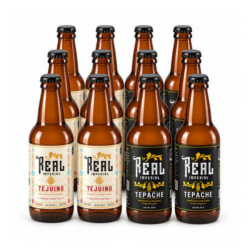 Kit mixto de 12 botellas: seis de Tepache y seis de Tejuino Real Imperial.